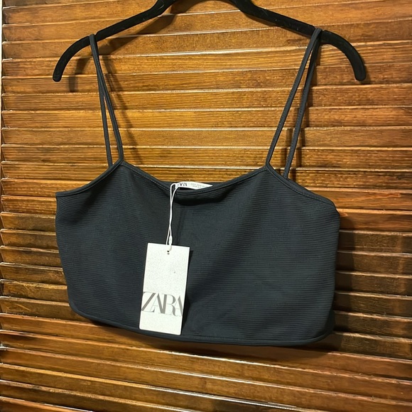 NWT Zara Black Ribbed Crop Tank Top Camisole - Picture 2 of 6